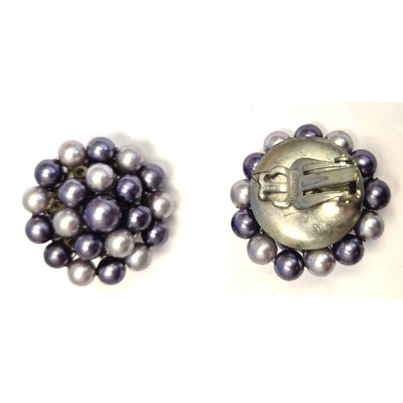 Vintage Purple & Silver Cluster Clip-On Earrings - Picture 2 of 2
